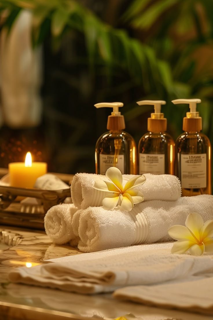 spa bathroom accessories in candlelight